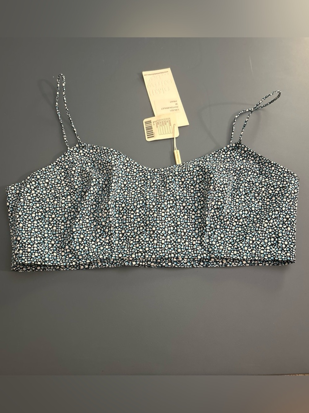 Floral Print Spaghetti Strap Crop Top - Black/Blue